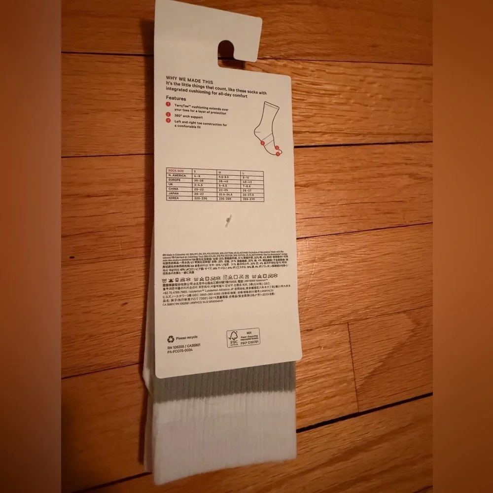 lululemon athletica Daily Stride Ribbed Crew Socks - White and Gray